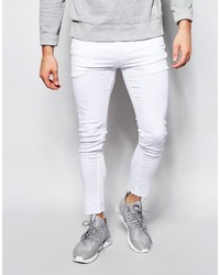 Religion Vice Super Skinny Stretch White Jeans With Cut Hem