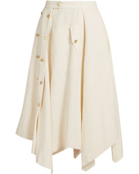 Loewe Asymmetric Raw Hem Linen Blend Midi Skirt