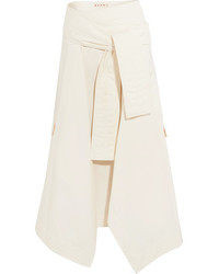 Marni Asymmetric Wrap Effect Cotton Midi Skirt Off White
