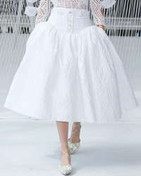 DELPOZO Drop Waist Tea Length Skirt White