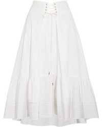 3.1 Phillip Lim Lace Up Cotton Poplin Midi Skirt White