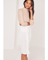 Missguided Petite Scuba Midi Skirt White