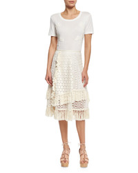 See by Chloe Mixed Stitched Tassel Skirt Off White