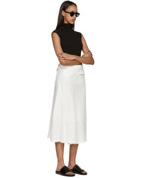 Y's Off White Linen Panelled Oblique Skirt