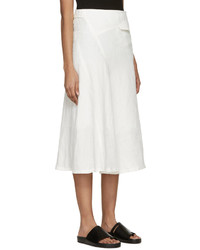 Y's Off White Linen Panelled Oblique Skirt