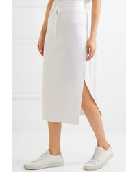 DKNY Ribbed Cotton Jersey Midi Skirt White
