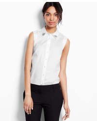 Ann Taylor Embellished Perfect Stretch Cotton Sleeveless Shirt