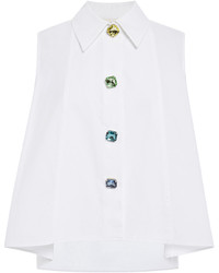 Isa Arfen Cotton Sleeveless Shirt With Crystal Buttons