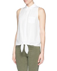 Equipment Mina Tie Front Silk Sleeveless Shirt