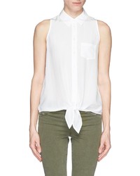 Equipment Mina Tie Front Silk Sleeveless Shirt