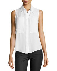 Max Studio Patch Front Sleeveless Blouse Off White