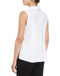 Milly Sleeveless Button Front Stretch Poplin Shirt White