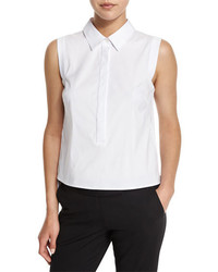 Milly Sleeveless Button Front Stretch Poplin Shirt White
