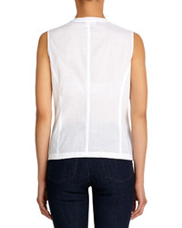 Jones New York Sleeveless Cotton Shirt With Ruffled Front