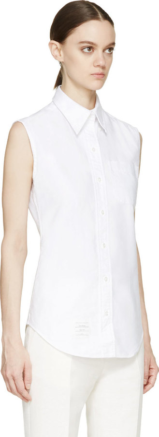 Thom Browne White Sleeveless Oxford Shirt, $290 | SSENSE | Lookastic