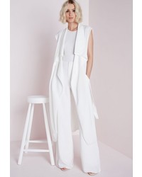 Missguided Sleeveless Belted Waterfall Duster Coat White