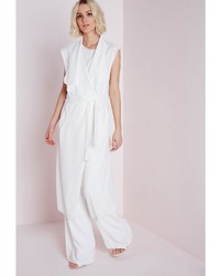 Missguided Sleeveless Belted Waterfall Duster White