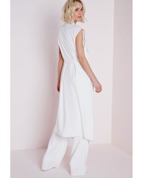 Missguided Sleeveless Belted Waterfall Duster White