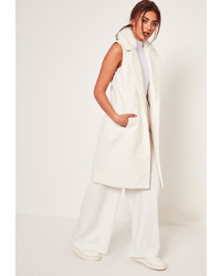 Missguided White Sleeveless Faux Fur Collar Tailored Coat