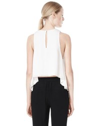Alexander Wang Viscose Crepe Top With Leather Trim