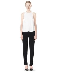 Alexander Wang Viscose Crepe Top With Leather Trim