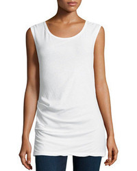 James Perse Sleeveless Tucked Stretch Knit Top White