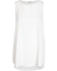 River Island White Curved Mesh Panel Shell Top