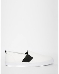 Asos Brand Slip On Sneakers In White Pu With Elastic Strap