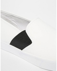 Asos Brand Slip On Sneakers In White Pu With Elastic Strap