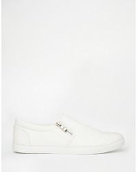 Asos Brand Slip On Sneakers In White Pyramid With Zips