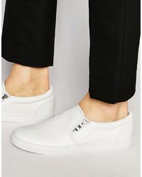 Asos Brand Slip On Sneakers In White Pyramid With Zips