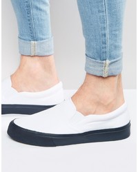 Asos Brand Slip On Sneakers In White With Navy Sole