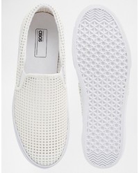 Asos Brand Slip On Sneakers In White With Perforated Pannelling