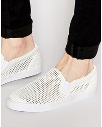 Asos Brand Slip On Sneakers In White With Perforated Pannelling