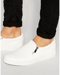 Asos Brand Slip On Sneakers In White With Zips
