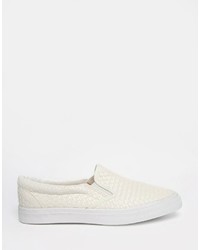 Asos Brand Slip On Sneakers In White Woven