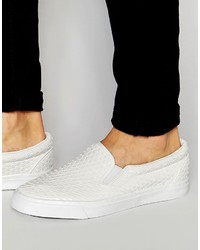 Asos Brand Slip On Sneakers In White Woven