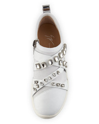 Giuseppe Zanotti Jeweled Leathersuede Slip On Sneaker White