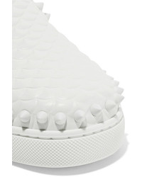 Christian Louboutin Pik Boat Spiked Textured Leather Slip On Sneakers White