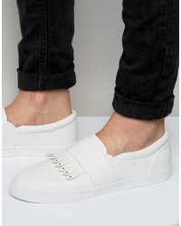 Asos Slip On Sneakers In White With Fringe And Studs