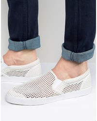 Asos Slip On Sneakers In White With Perforated Panelling