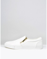 Asos Slip On Sneakers In White With Zips