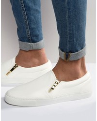 Asos Slip On Sneakers In White With Zips