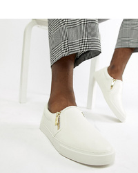 ASOS DESIGN Wide Fit Slip On Plimsolls In White With Zips