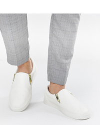 ASOS DESIGN Wide Fit Slip On Trainers In White With Zips