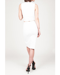 Donna Mizani Front Slit Midi Skirt In White