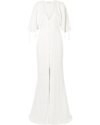White Slit Satin Evening Dress