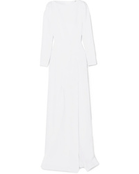 White Slit Wool Evening Dress
