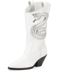 White Snake Leather Boots