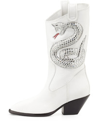 Giuseppe Zanotti Crystal Snake Leather Western Boot Bianco